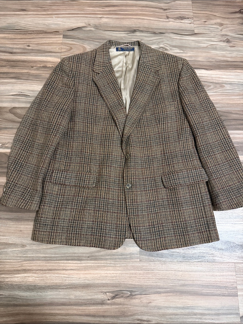 Vtg Brooks Brothers Brooks Tweed Sport Coat 46R Tan 100% Scottish Shetland Wool